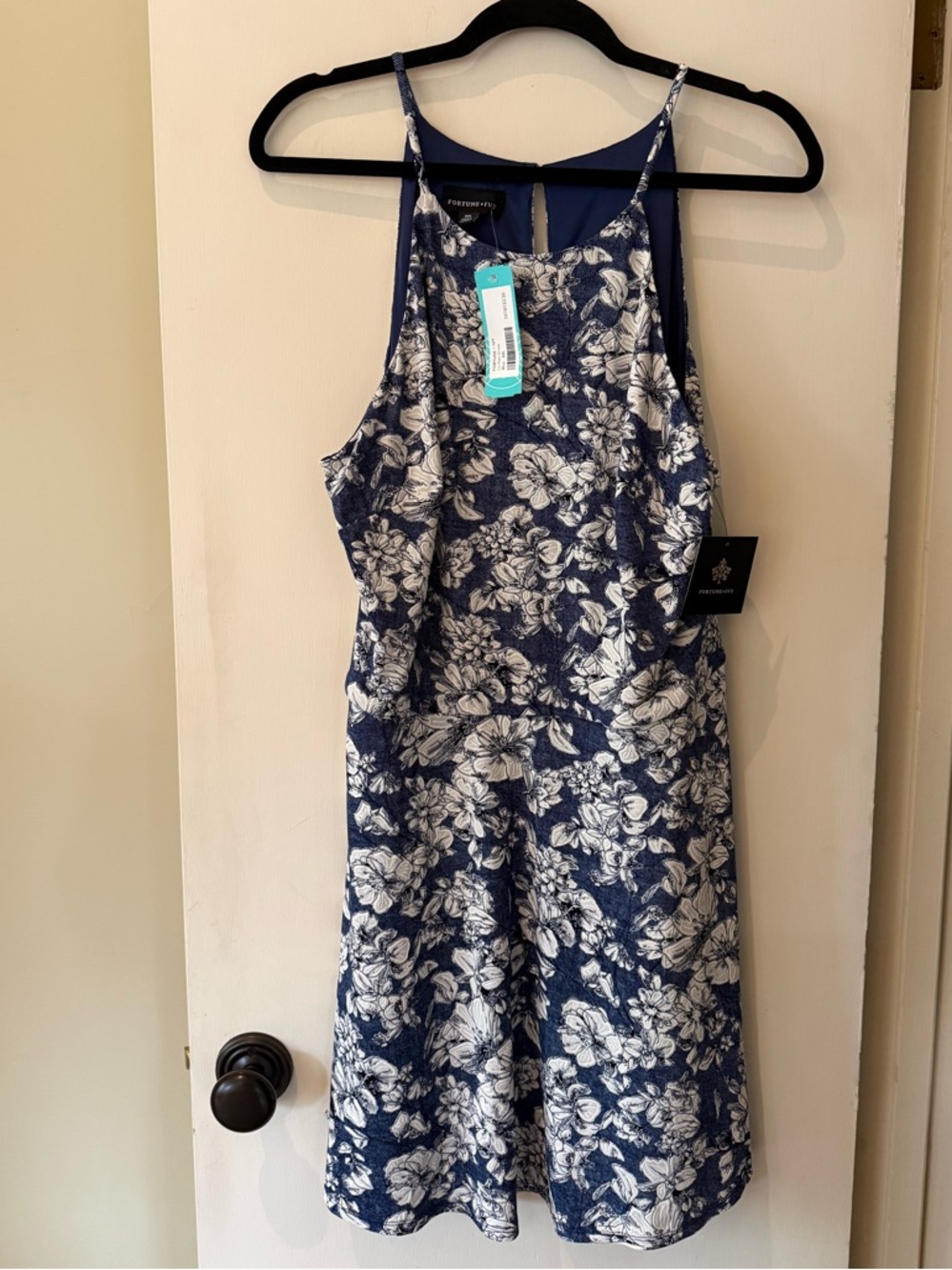 Fortune + Ivy Navy and White Floral Halter-Style Midi Dress